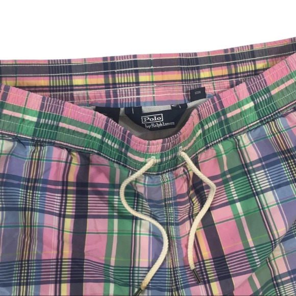 SH334 Polo Ralph Lauren Designer Plaid Lined Swim Trunks S - Picture 3 of 7